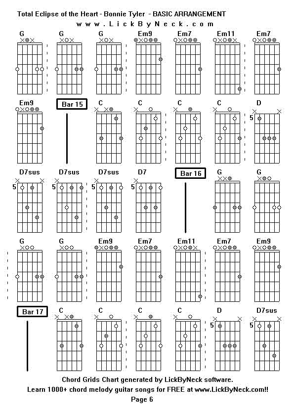 Chord Grids Chart of chord melody fingerstyle guitar song-Total Eclipse of the Heart - Bonnie Tyler  - BASIC ARRANGEMENT,generated by LickByNeck software.